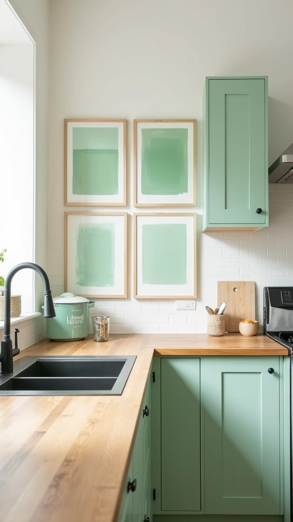 21 Light Green Kitchen Ideas That Will Transform Your Cooking Space (You Won't Believe #15!) - 18. Light Green Wall Art