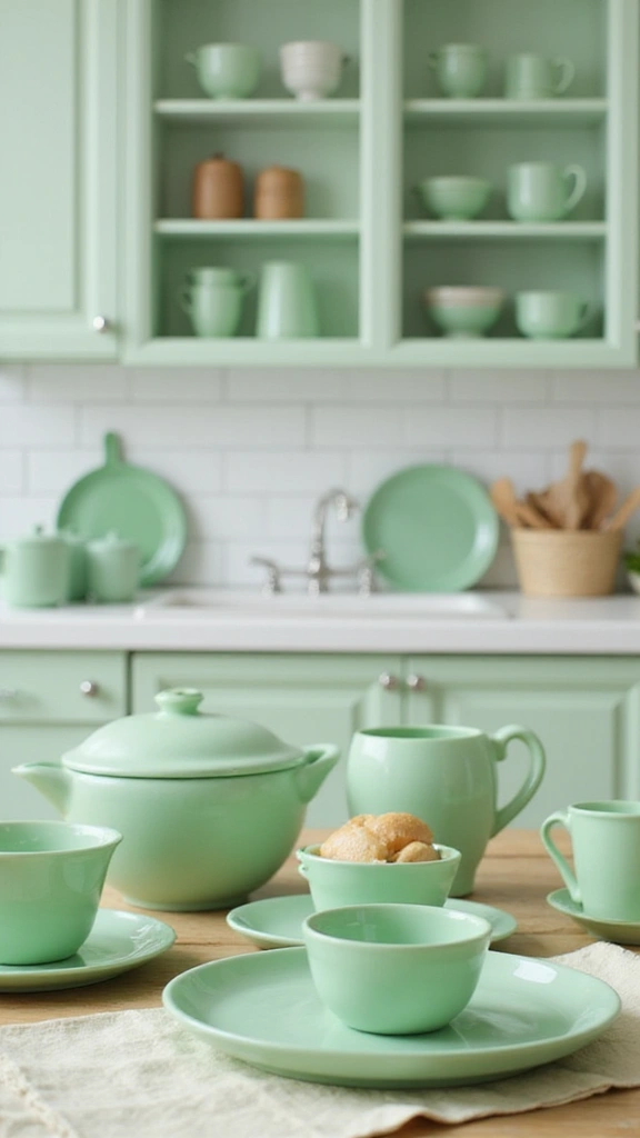 21 Light Green Kitchen Ideas That Will Transform Your Cooking Space (You Won't Believe #15!) - 20. Light Green Utensils and Tableware