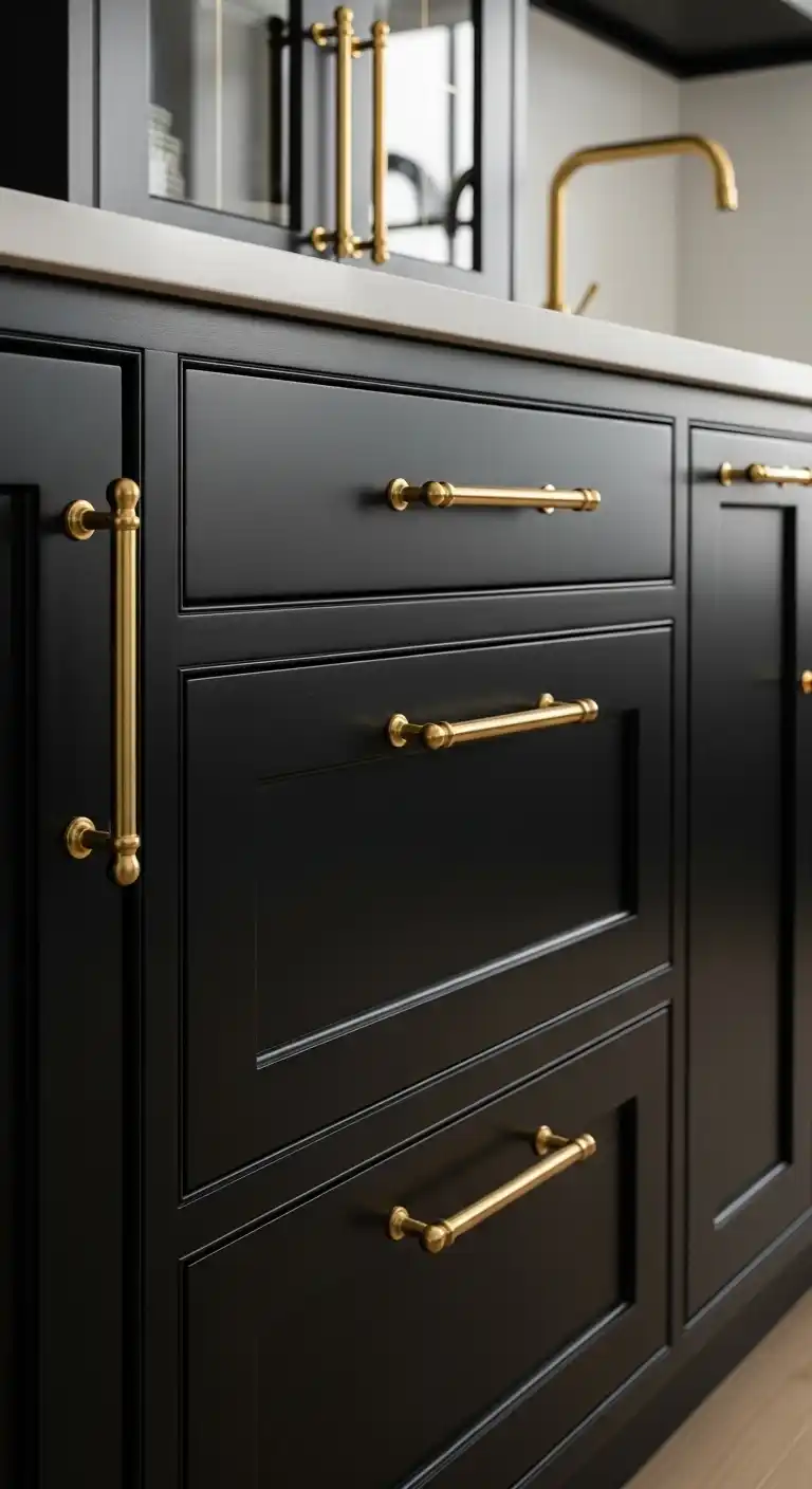 1. Black Cabinets with Brass Hardware