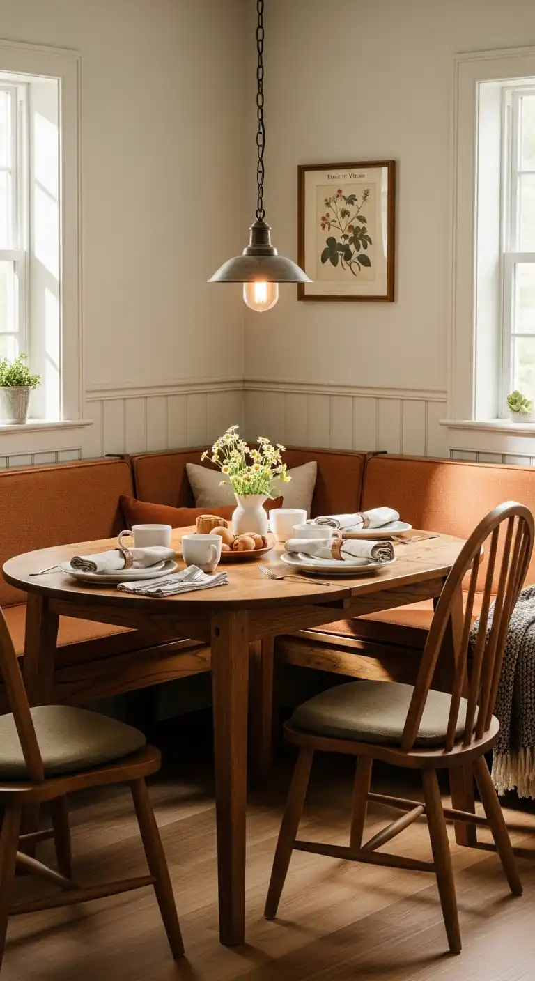 1. Classic Wooden Corner Dining Table Nook