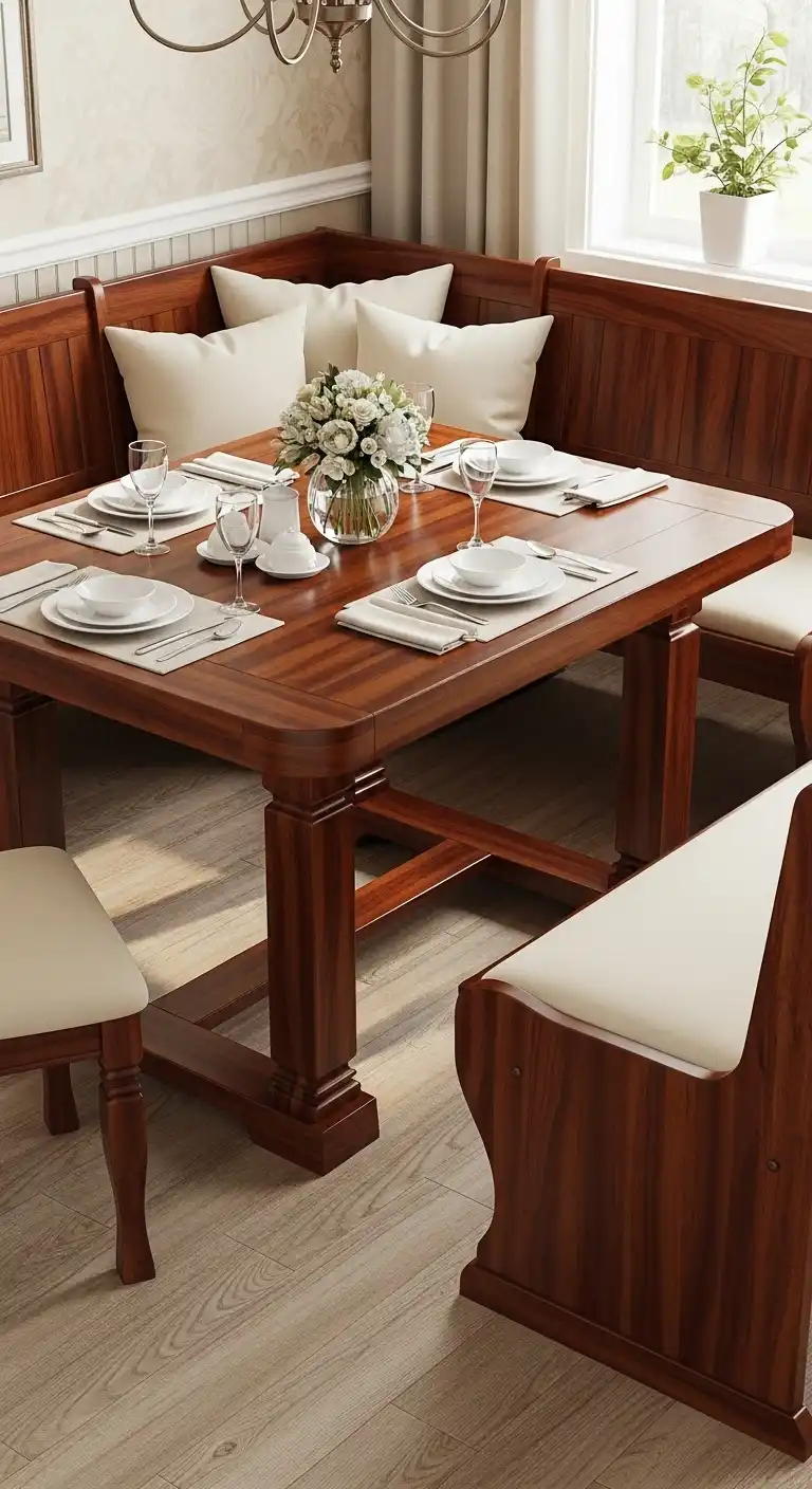 1. Classic Wooden Corner Dining Table with Bench