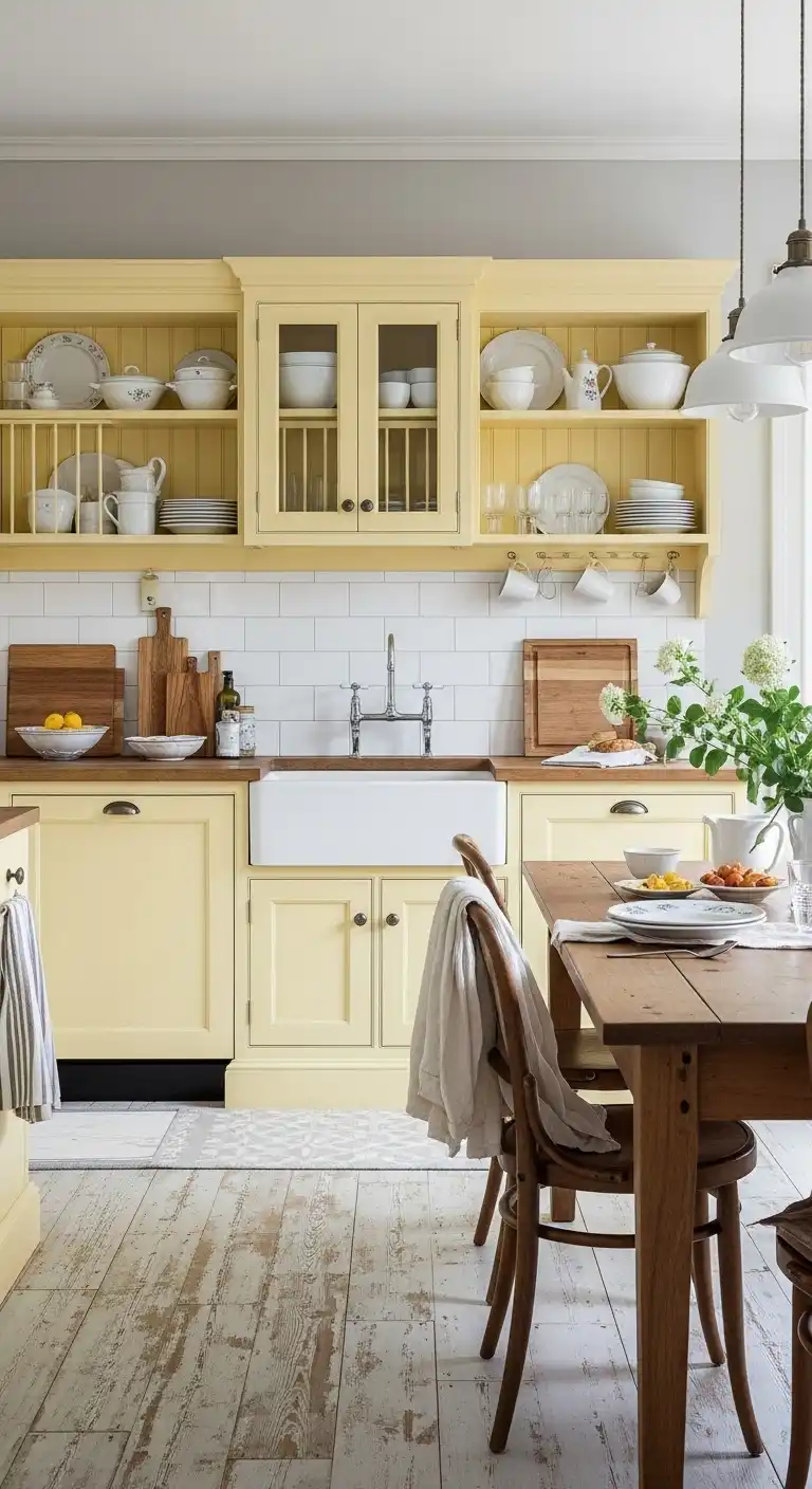 1. The Classic Country-Style Pale Yellow Kitchen
