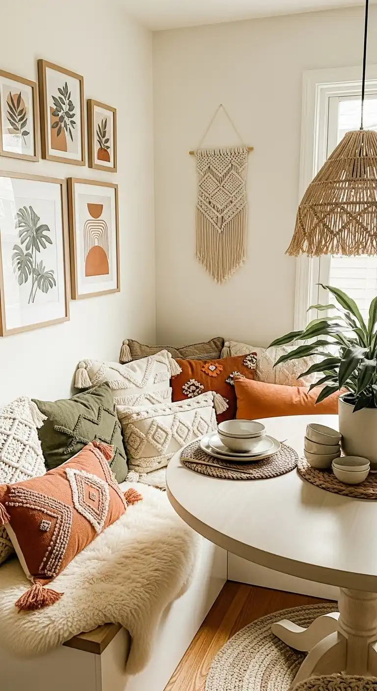 10. Boho-Inspired Corner Dining Table Nook