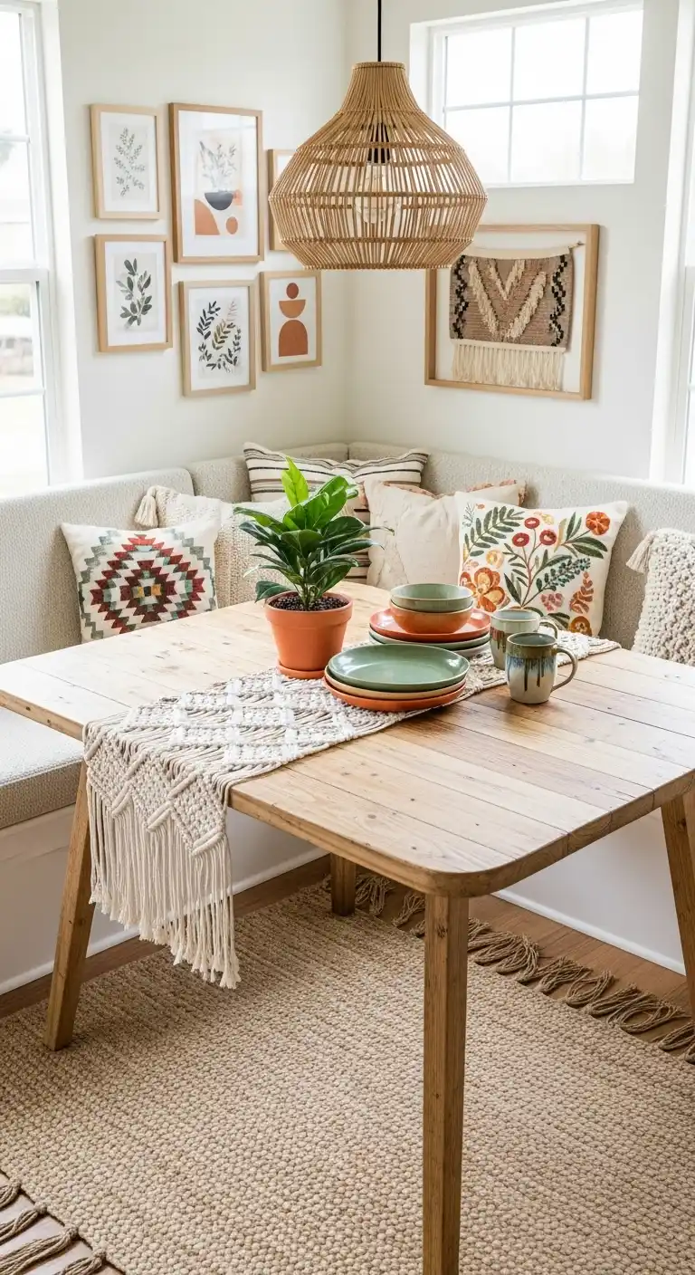 10. Boho-Inspired Corner Dining Table