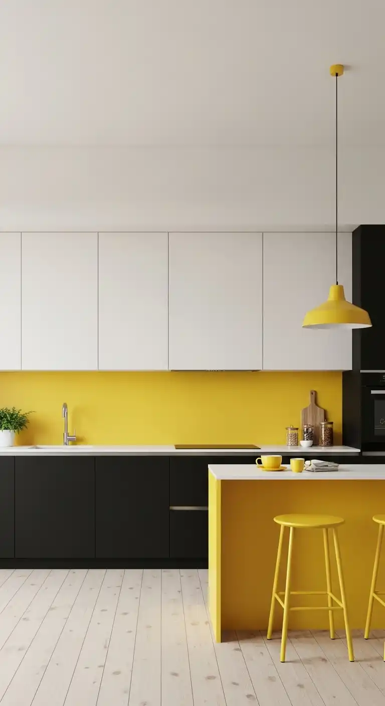 10. Minimalist Black and Yellow Kitchen