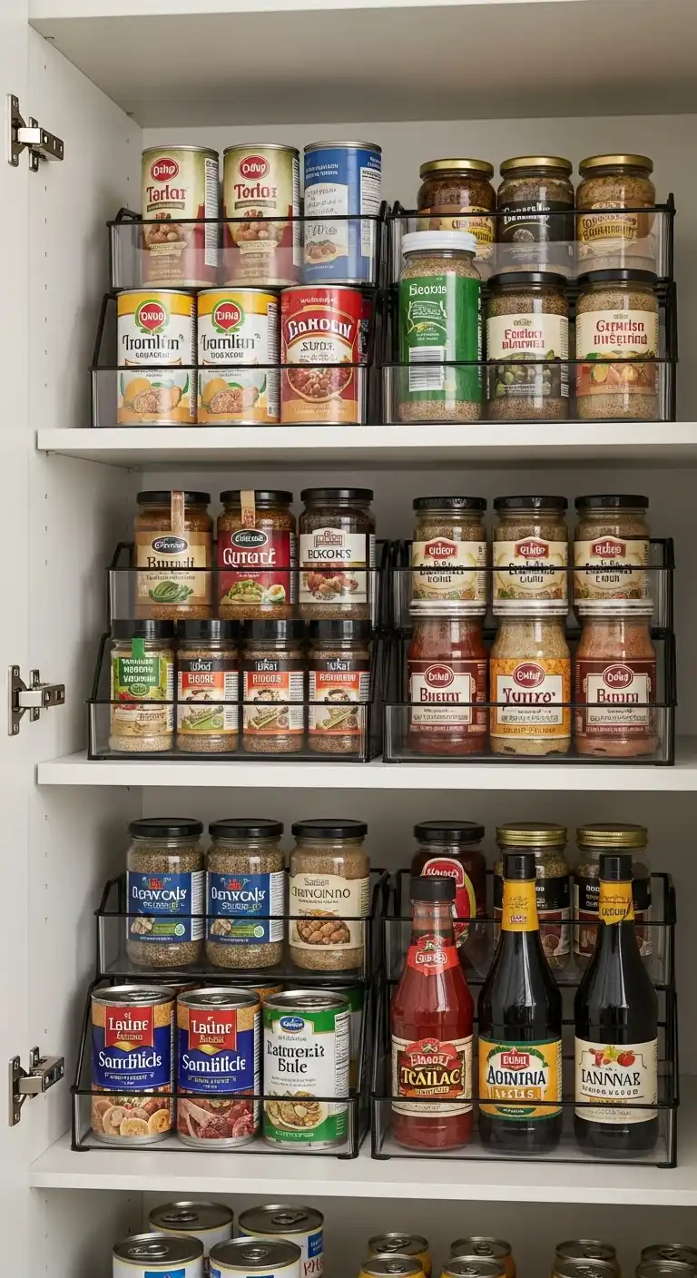 10. Tiered Shelf Organizers