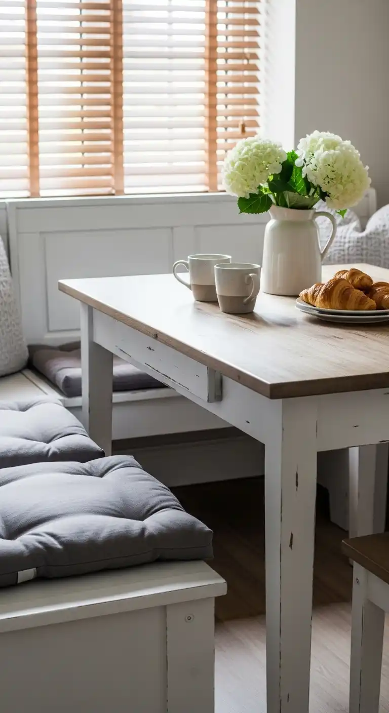 10. White Painted Corner Dining Table with Bench