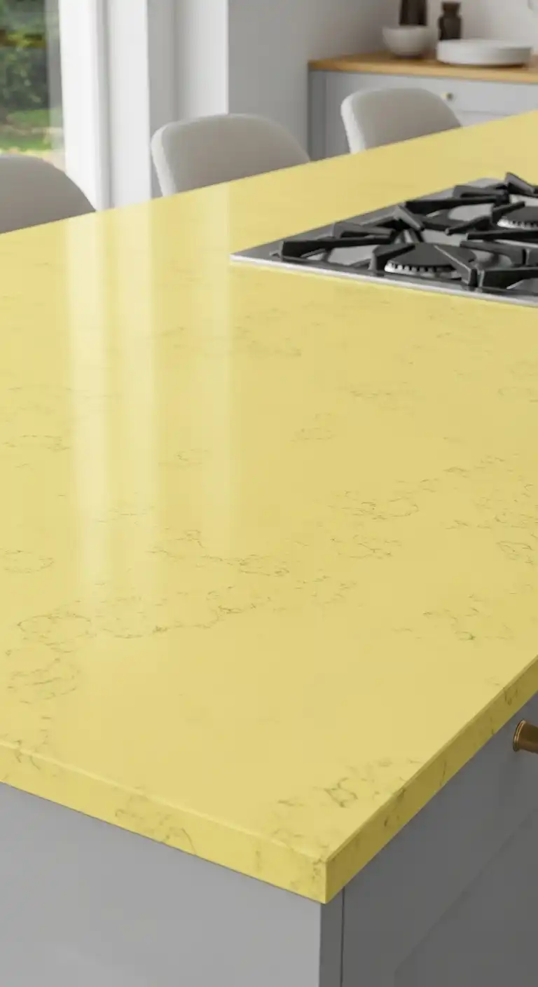 11. Countertop Drama with a Hint of Yellow