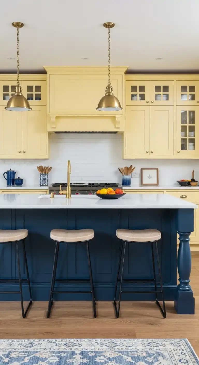 11. Pale Yellow with Navy Blue Accents