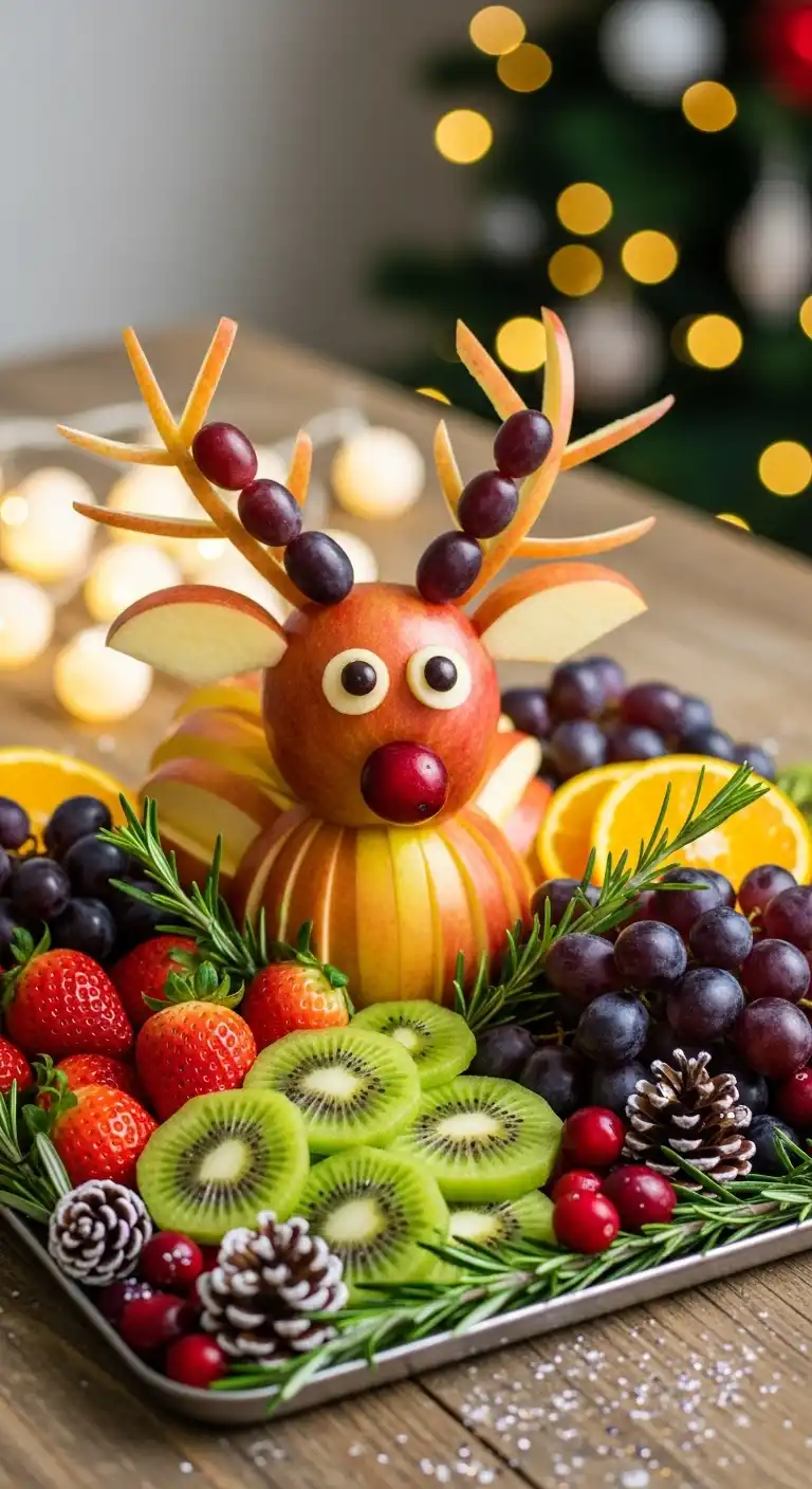 11. Reindeer Shaped Apple and Grape Tray