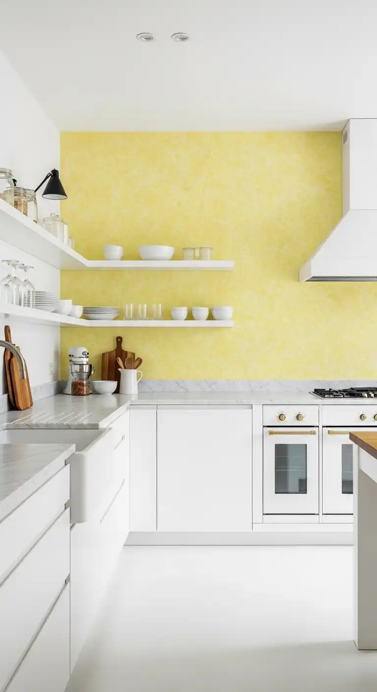 11. Textured Yellow and White Kitchen Walls