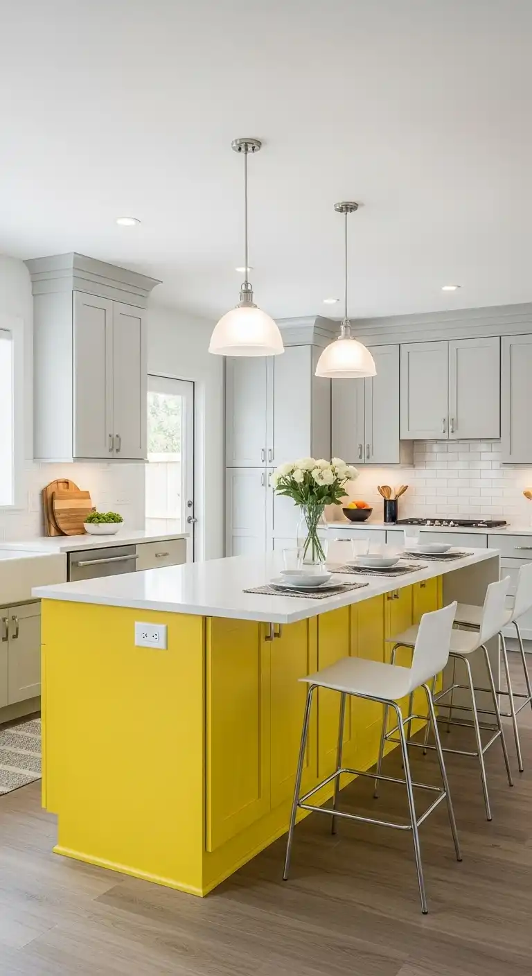 12. A Yellow Island with Integrated Seating