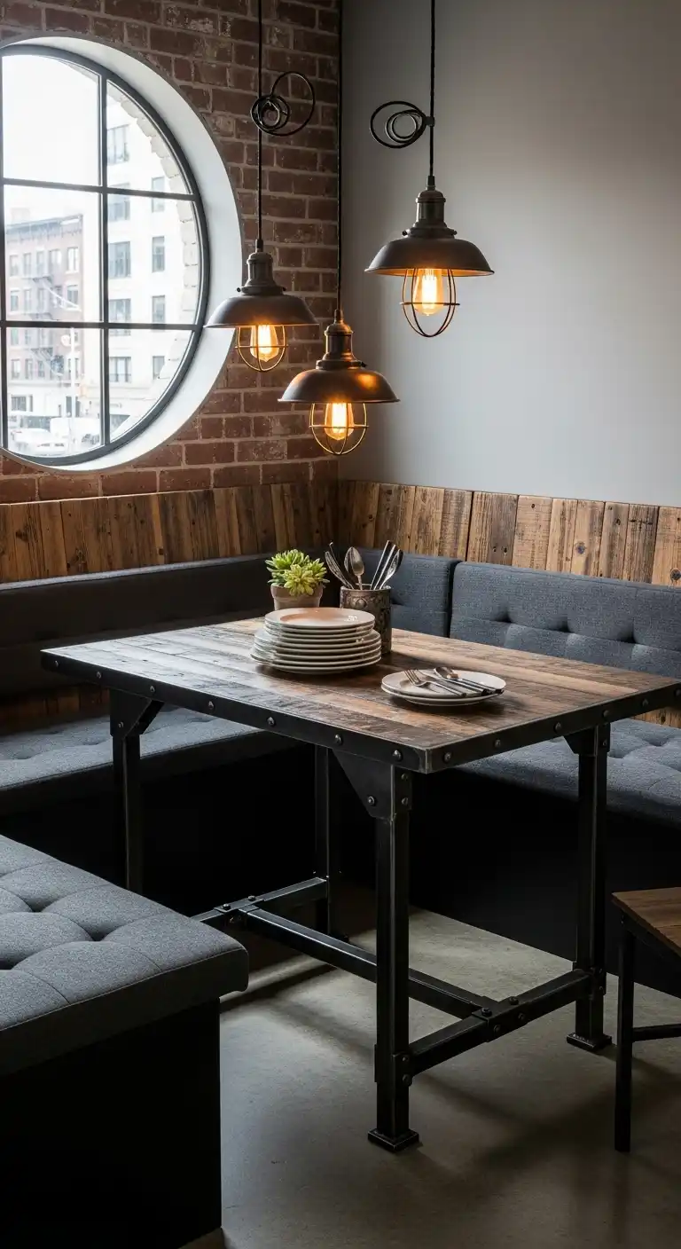 12. Industrial Corner Dining Table Nook