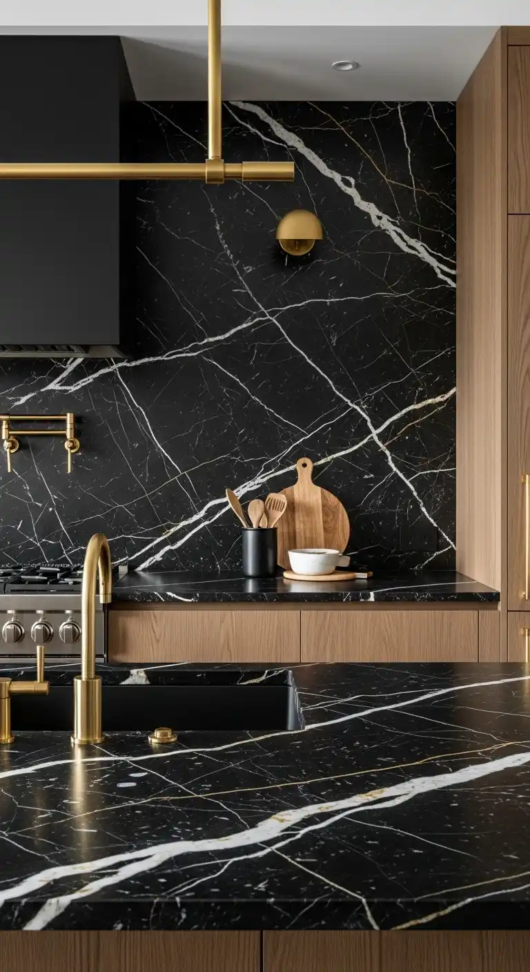 13. Black Marble Countertops