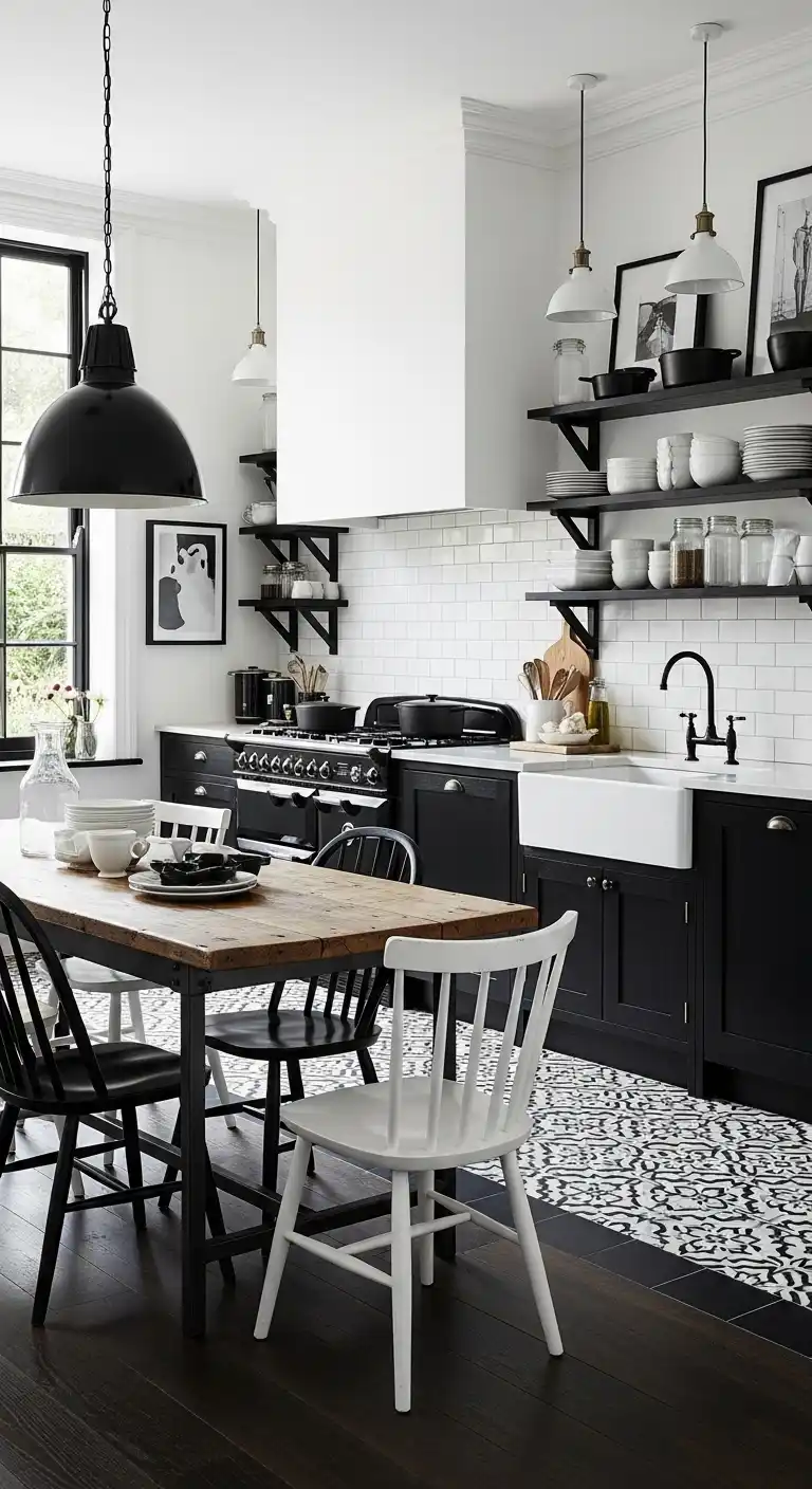 13. Black and White Chic Unfitted Kitchen