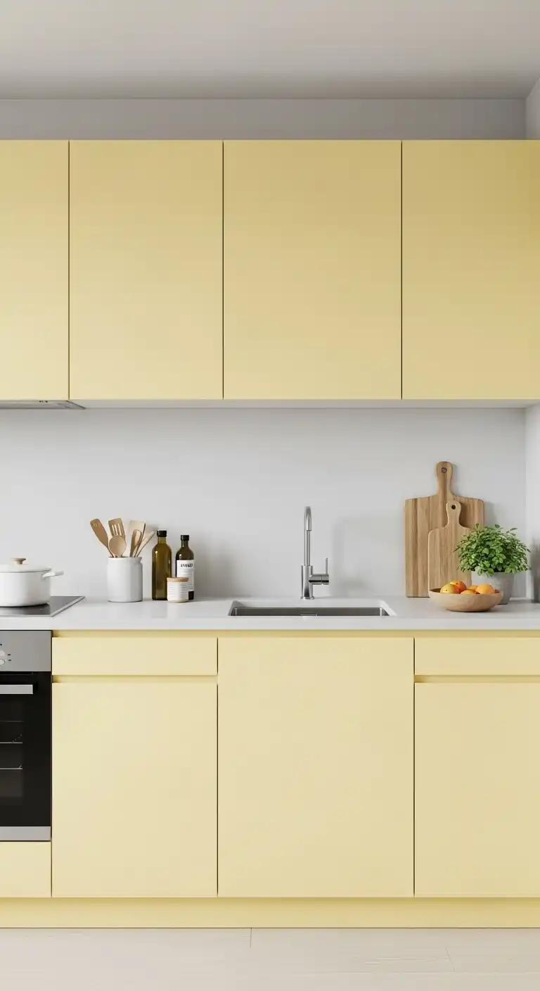 13. Minimalist Pale Yellow Kitchen