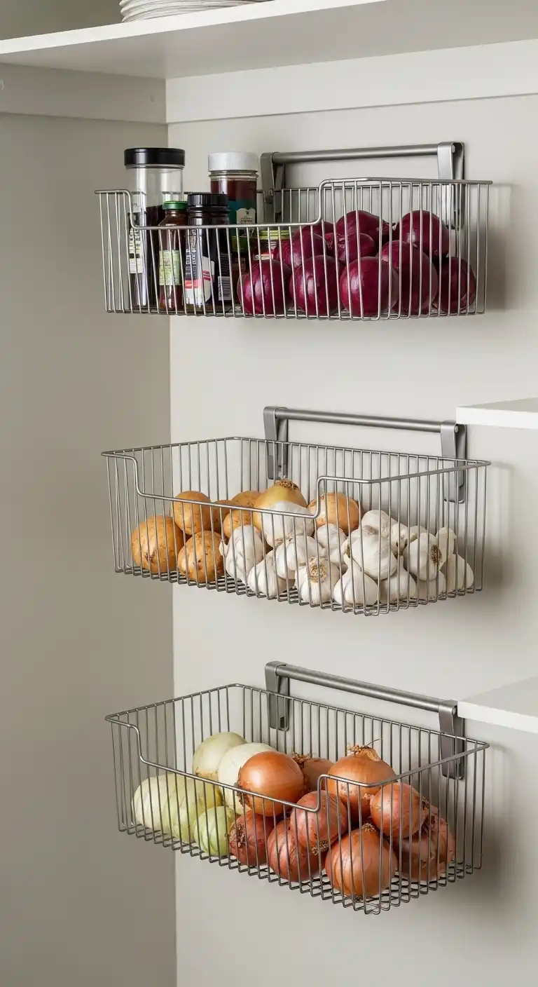 13. Opt for Wall-Mounted Wire Baskets