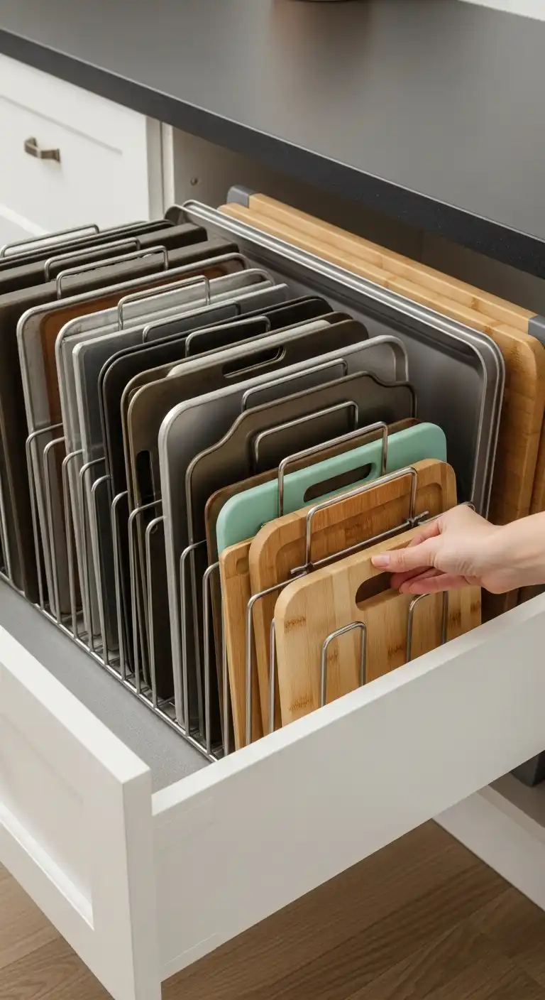 13. Store Baking Sheets Vertically