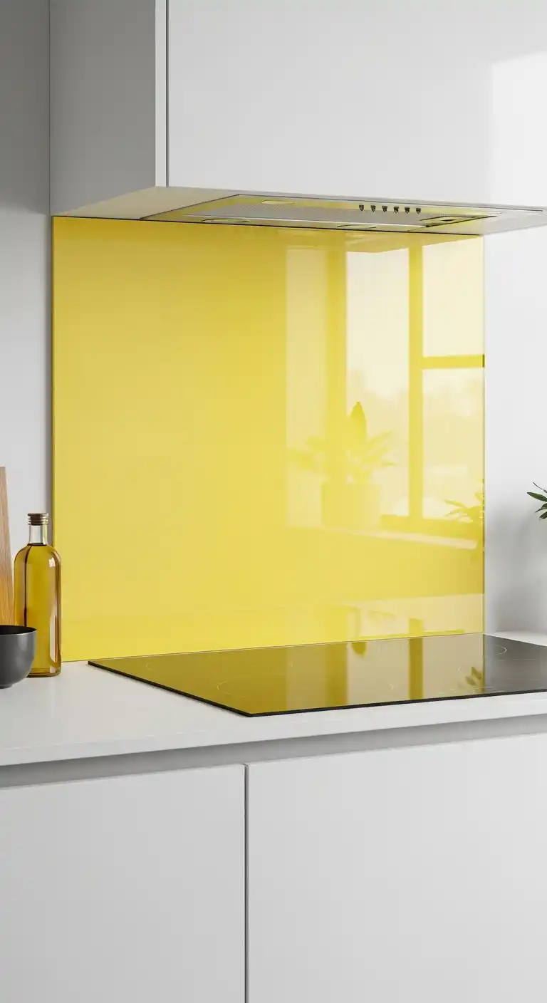 15. A Sleek and Minimalist Glass Yellow Backsplash
