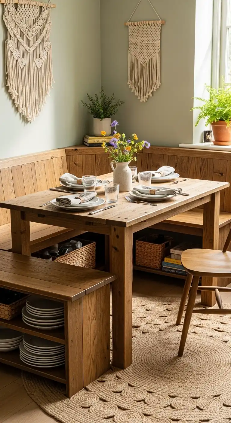 15. Corner Dining Table with Shelved Storage Bench