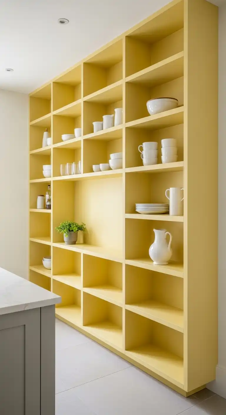 16. A Wall of Pastel Yellow Shelving