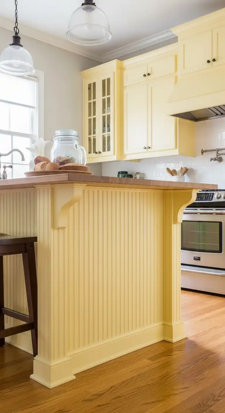 16. A Yellow Island with Beadboard Paneling