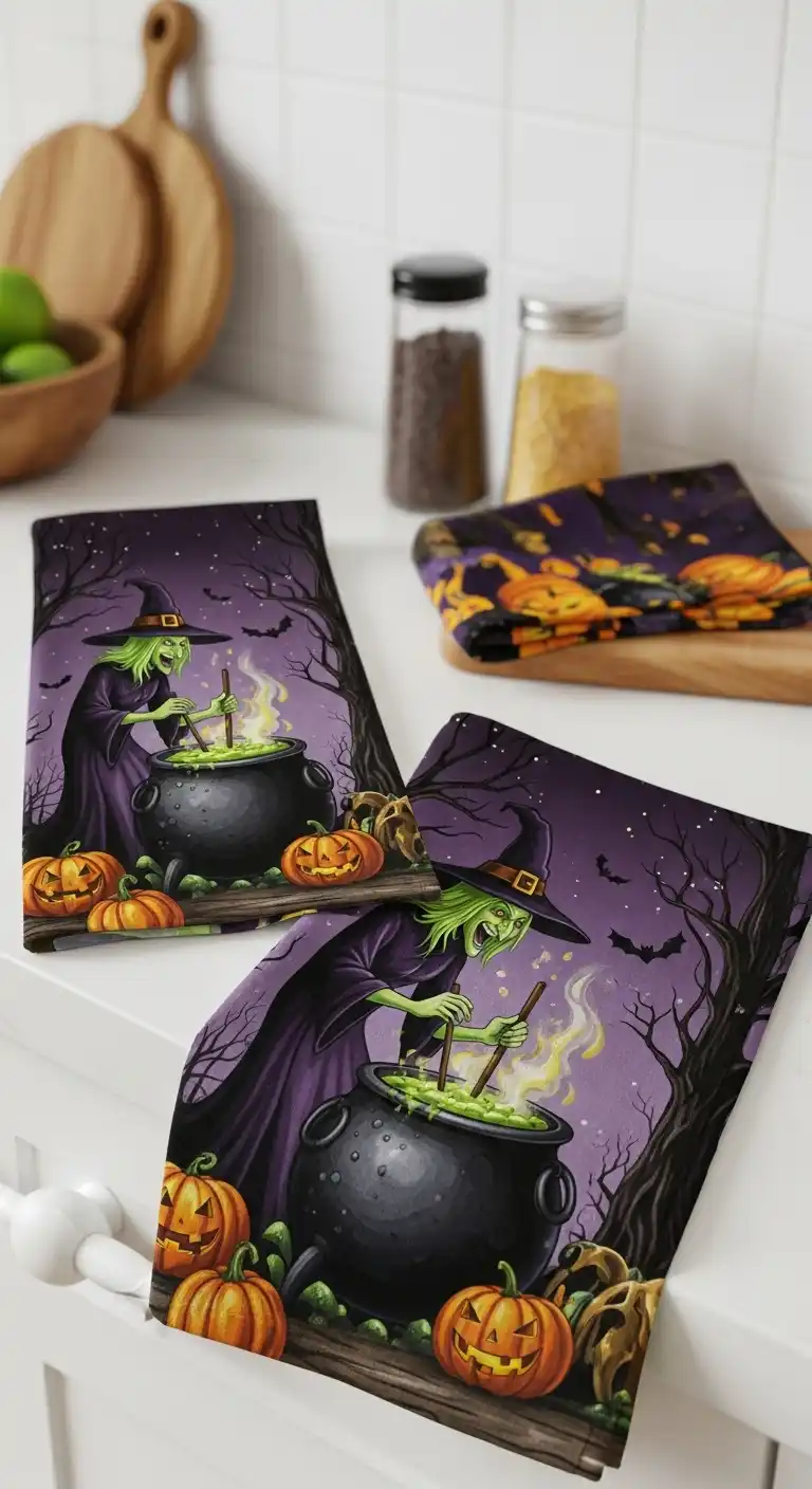 17) Witch and Cauldron Print Towel