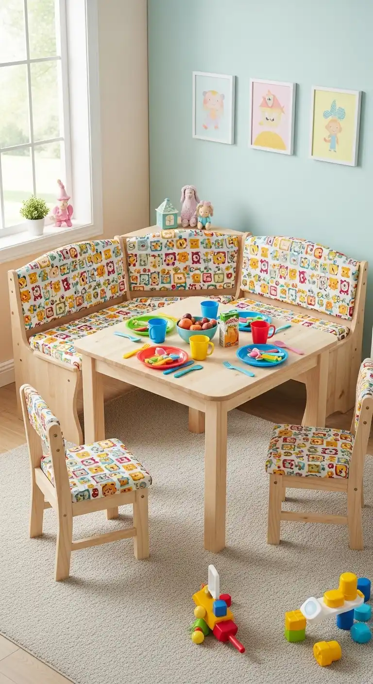 17. Corner Dining Table with Bench for Kids