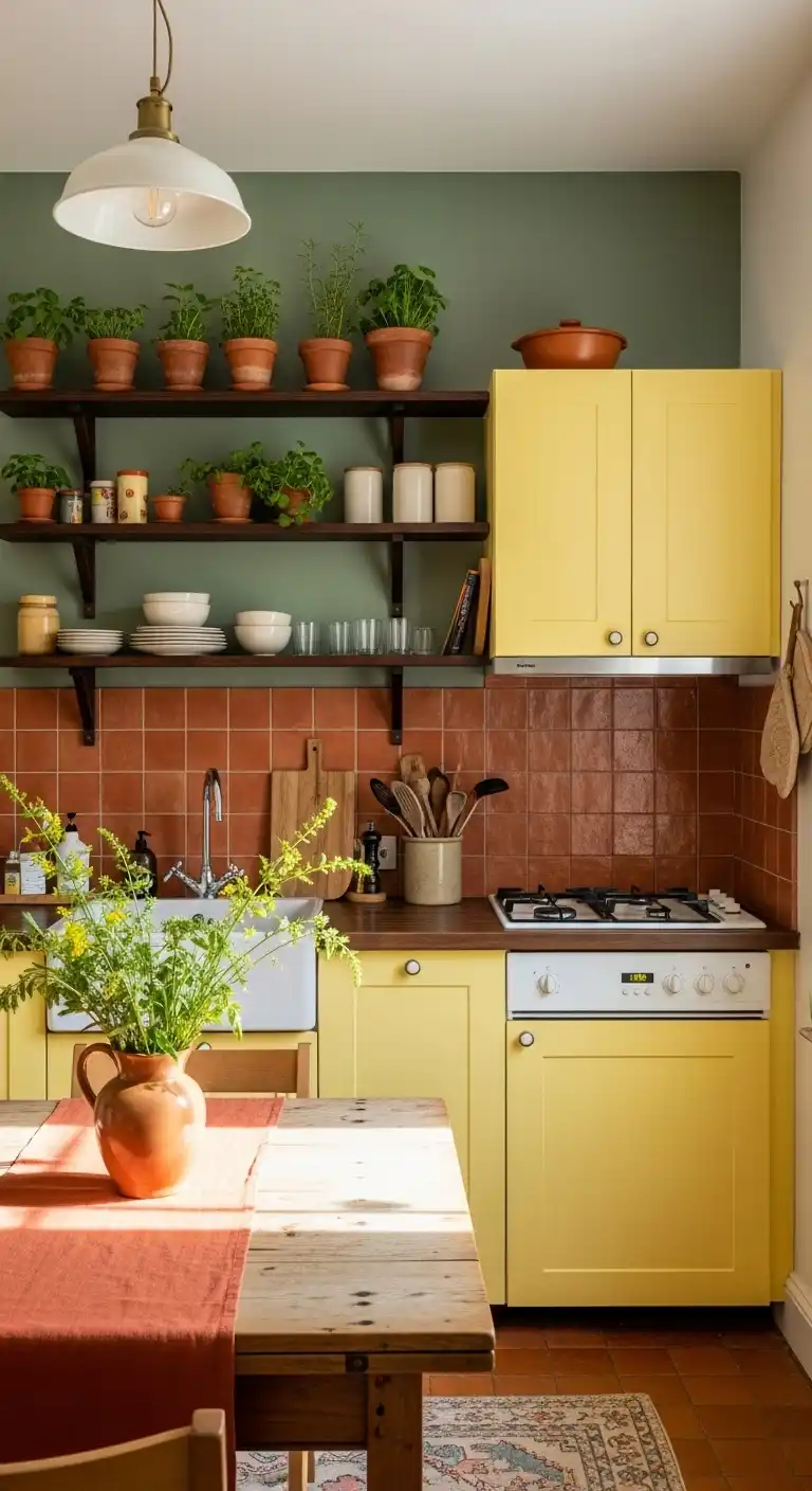 17. Earthy Tones and Pastel Yellow