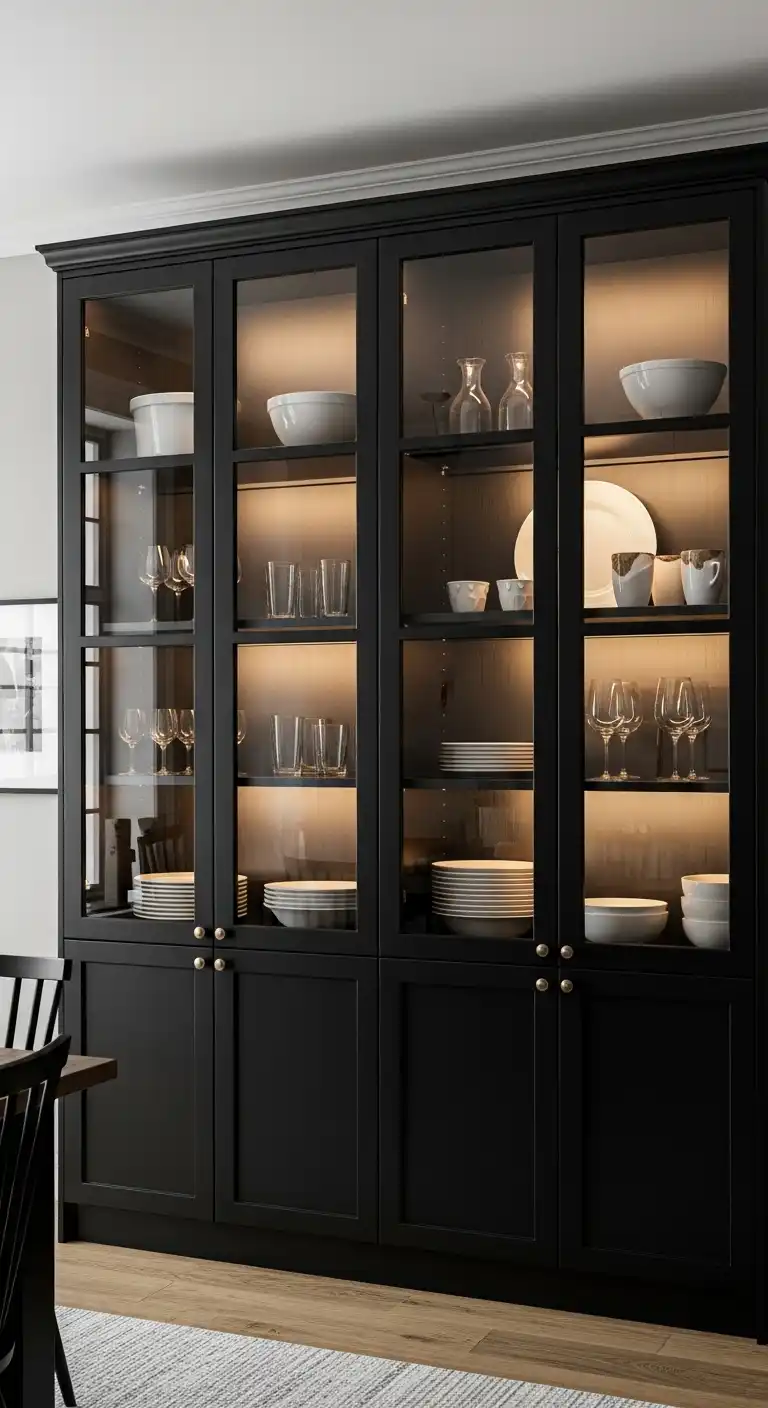 18. Black Shelving with Glass Doors
