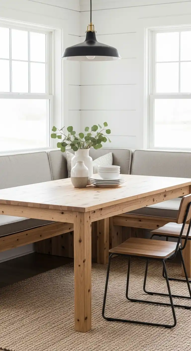 18. Farmhouse Modern Hybrid Corner Dining Table with Bench