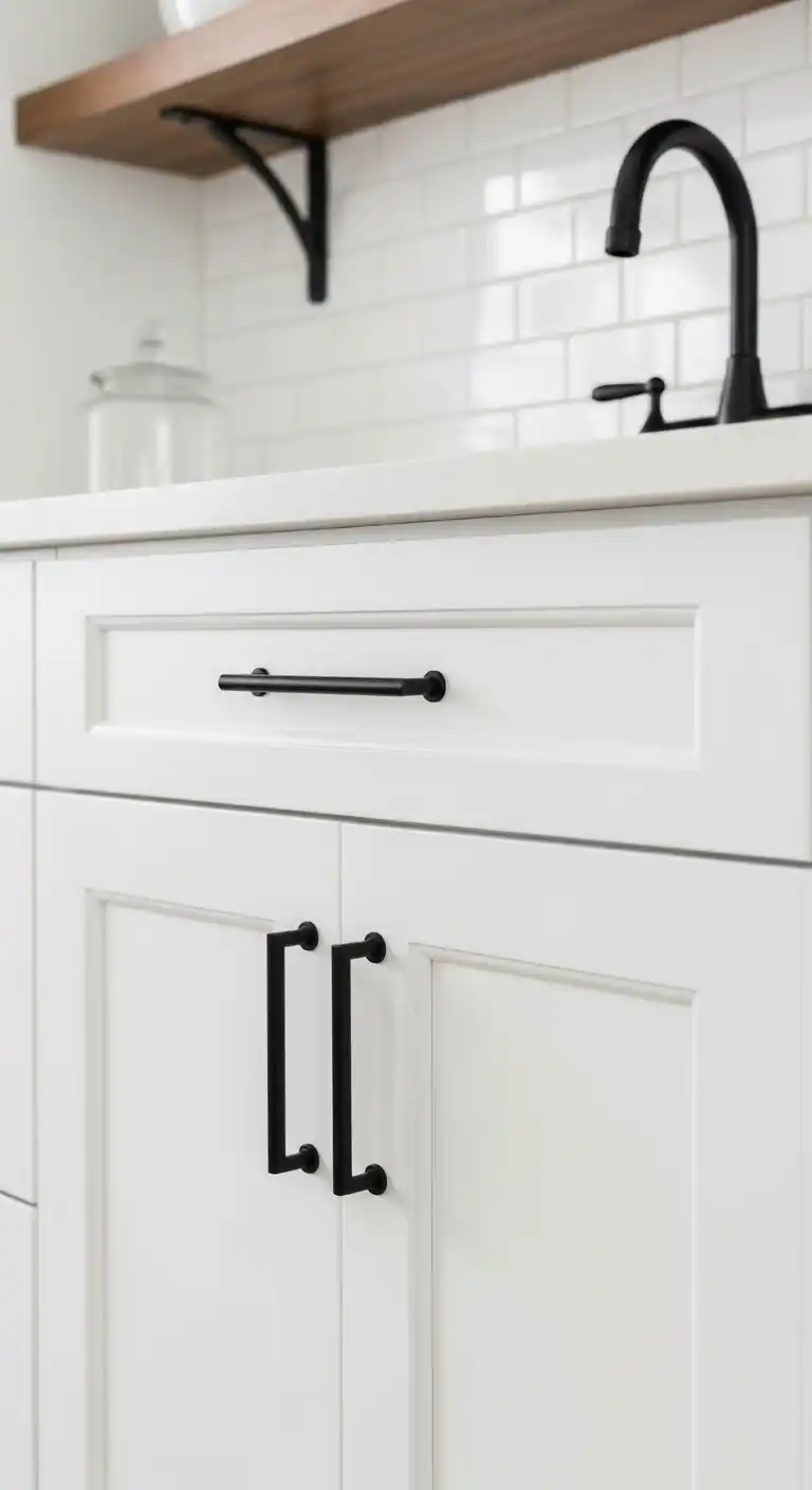 19. Black Hardware on White Cabinets