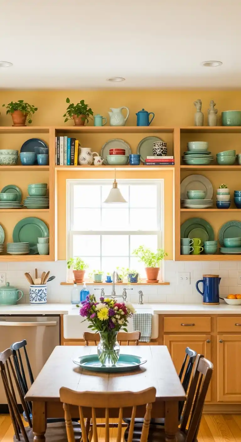 19. Light Yellow Kitchen with Open Shelving