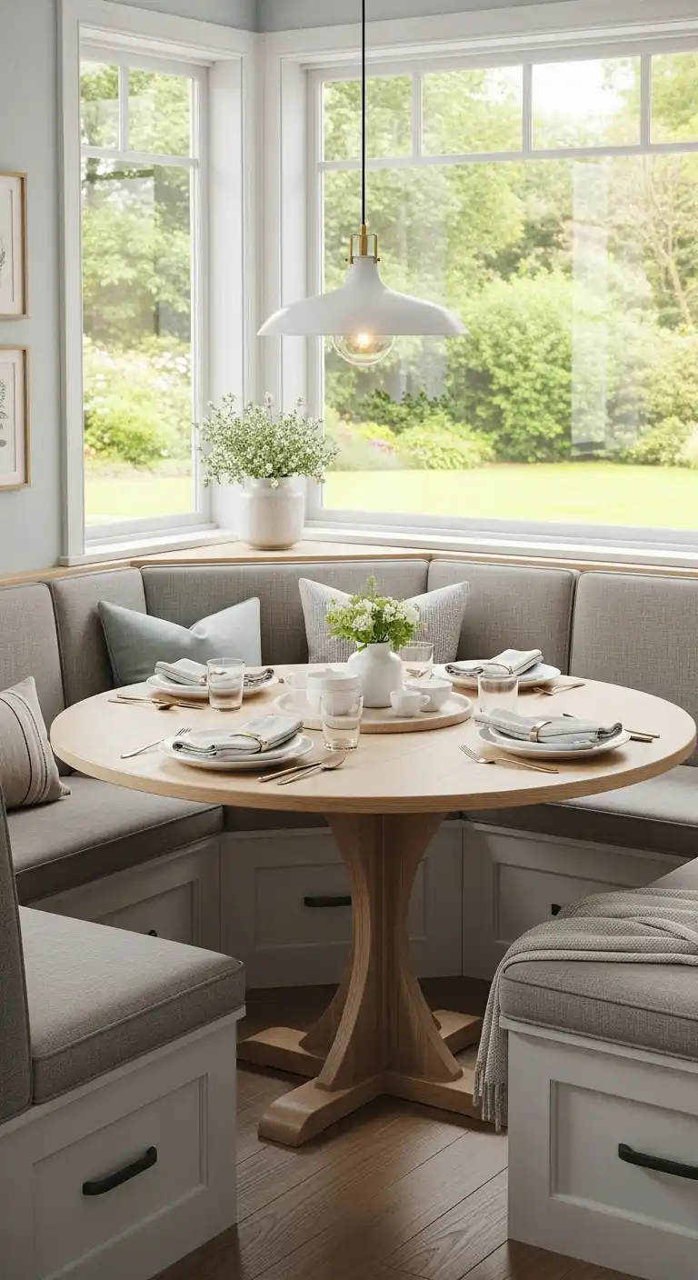 19. Round Corner Dining Table Nook with Hidden Storage