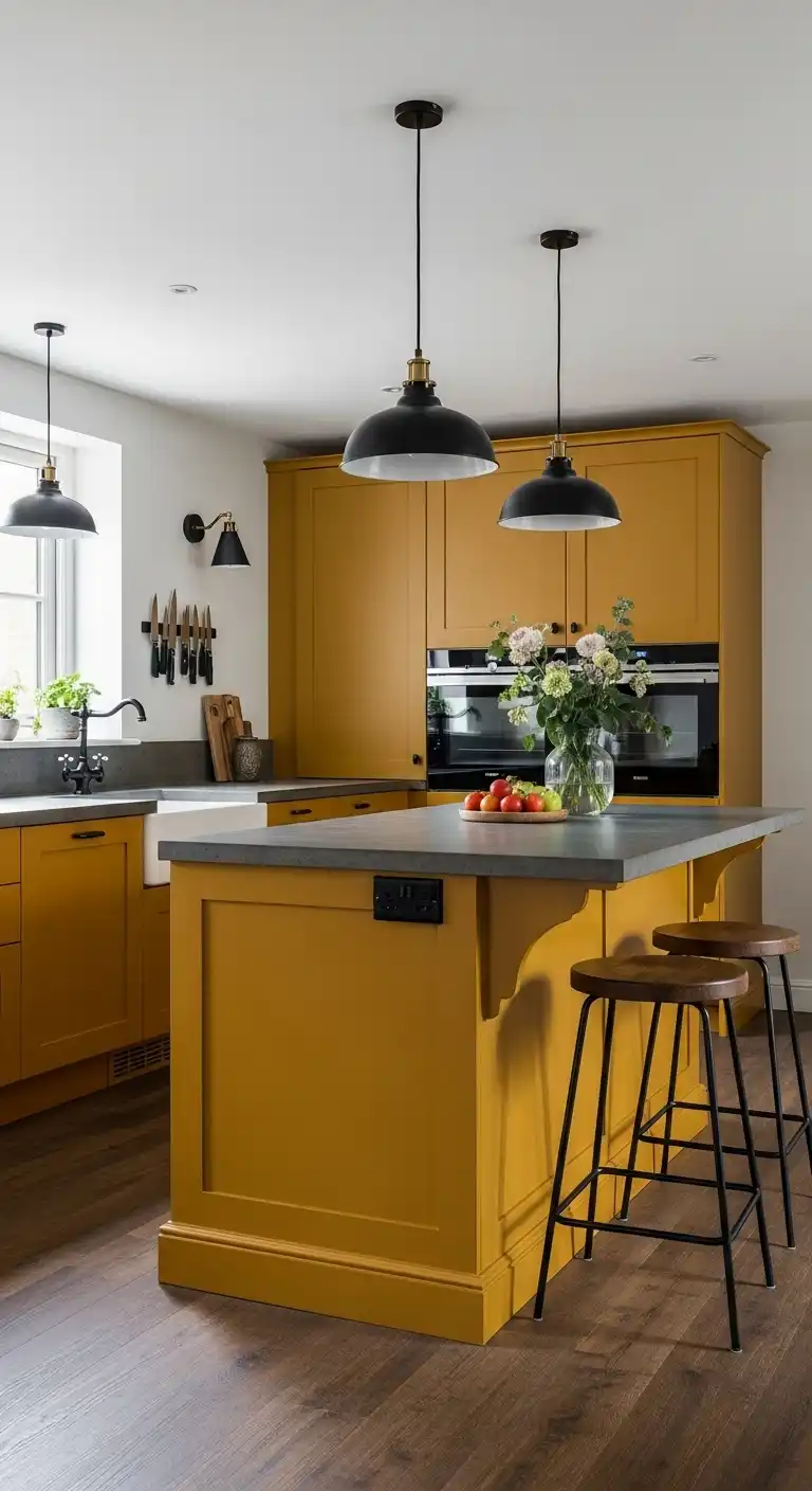 2. A Bold Mustard Yellow Kitchen Island