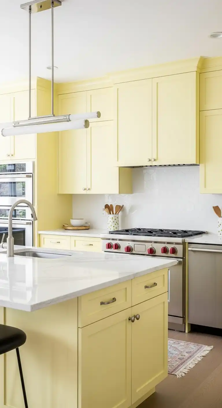 2. Sleek and Modern Pale Yellow Kitchen