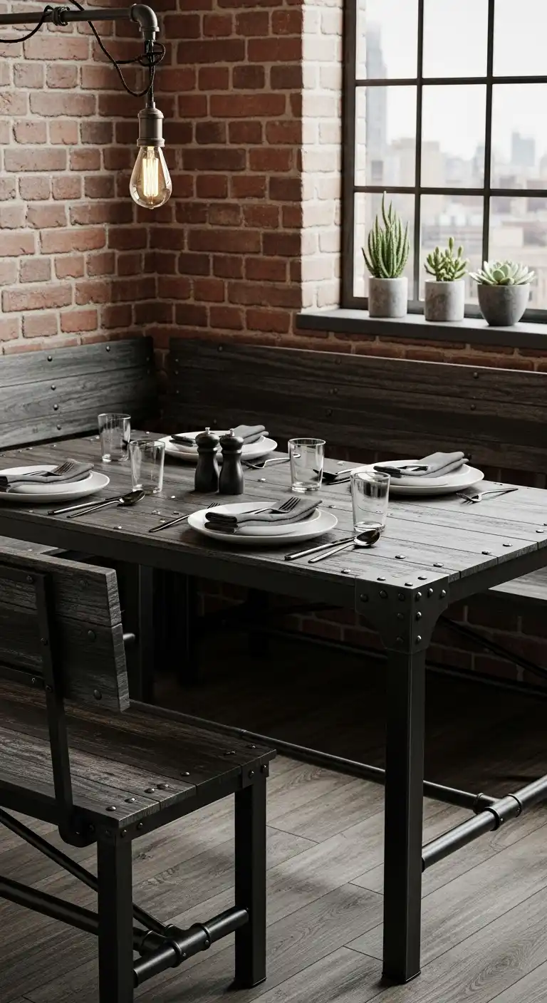 20. Industrial Chic Corner Dining Table with Bench