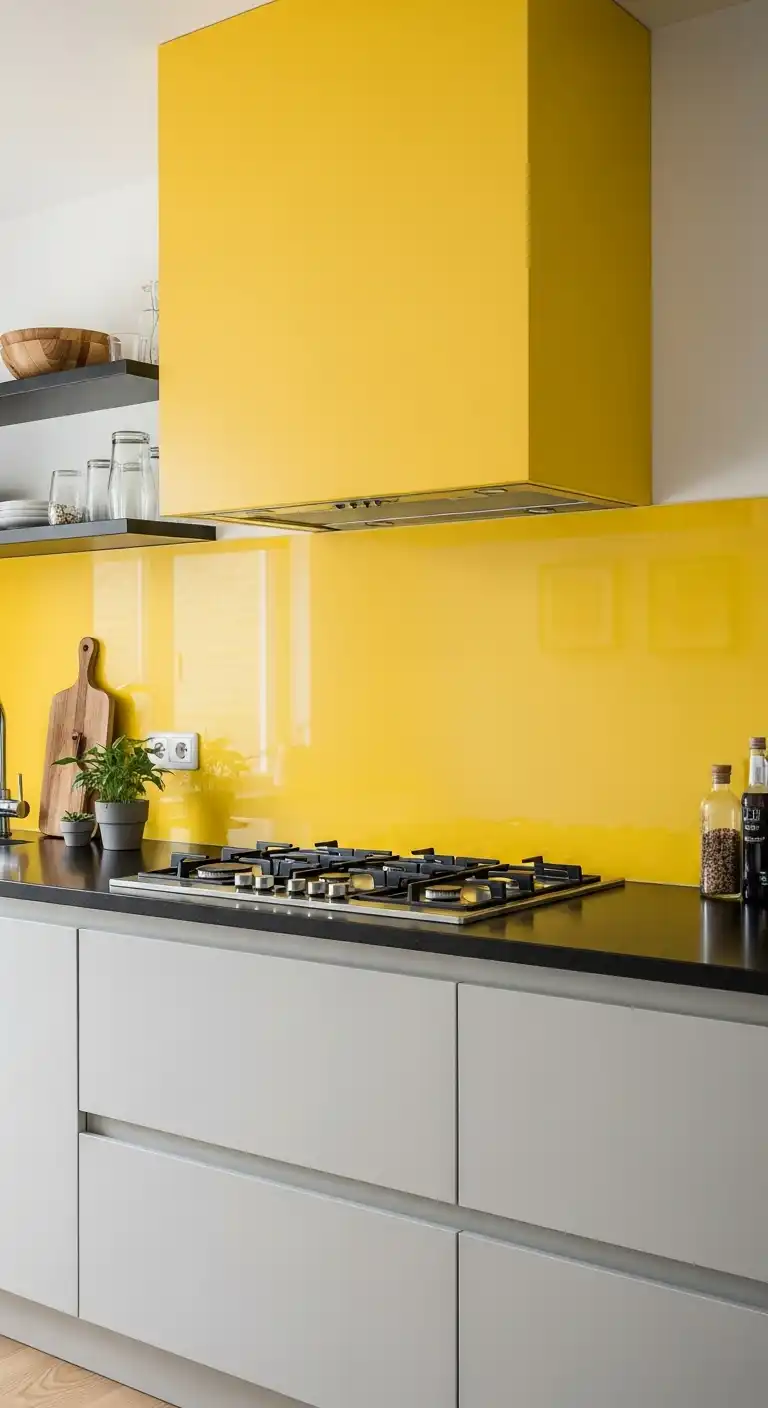 21. A Bold Statement with a Full-Wall Yellow Backsplash
