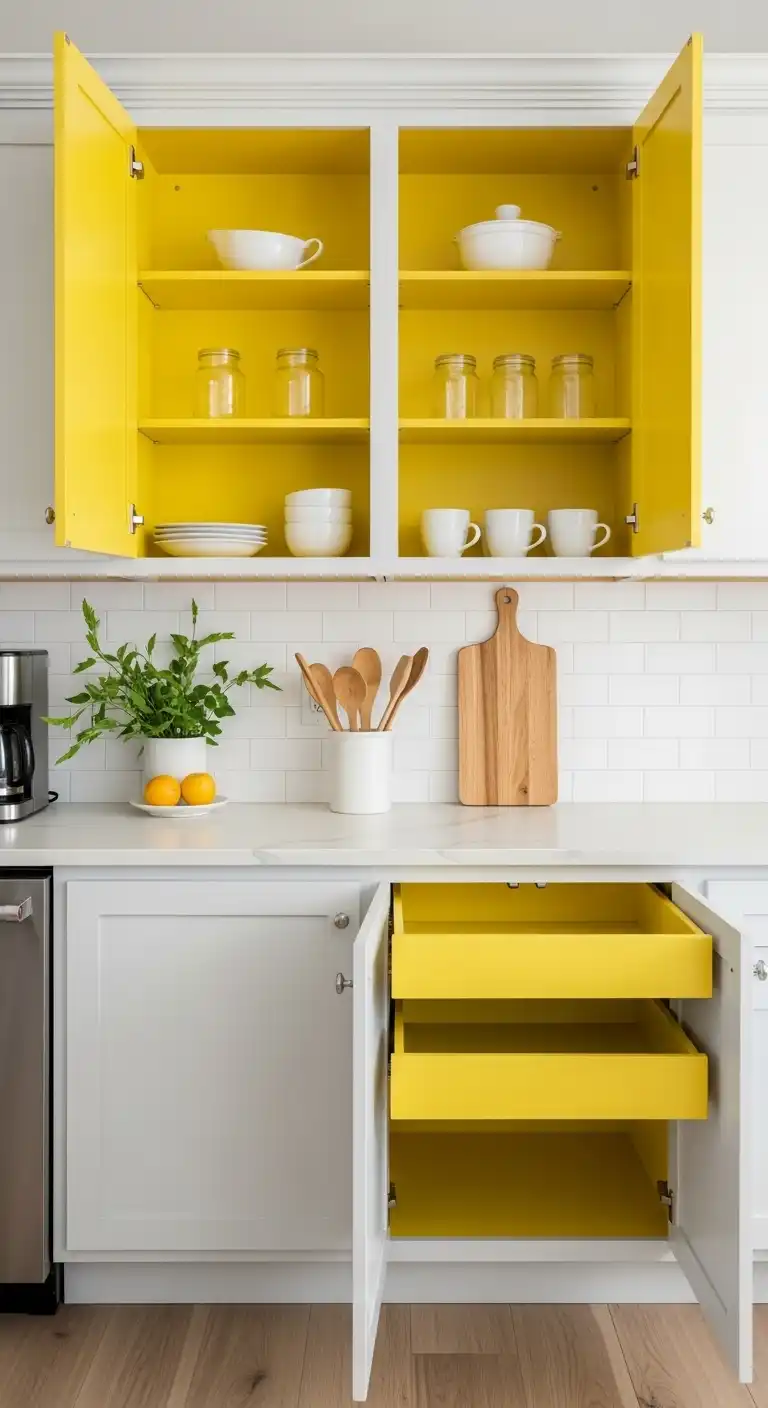 21. Open Shelving with Yellow Interiors