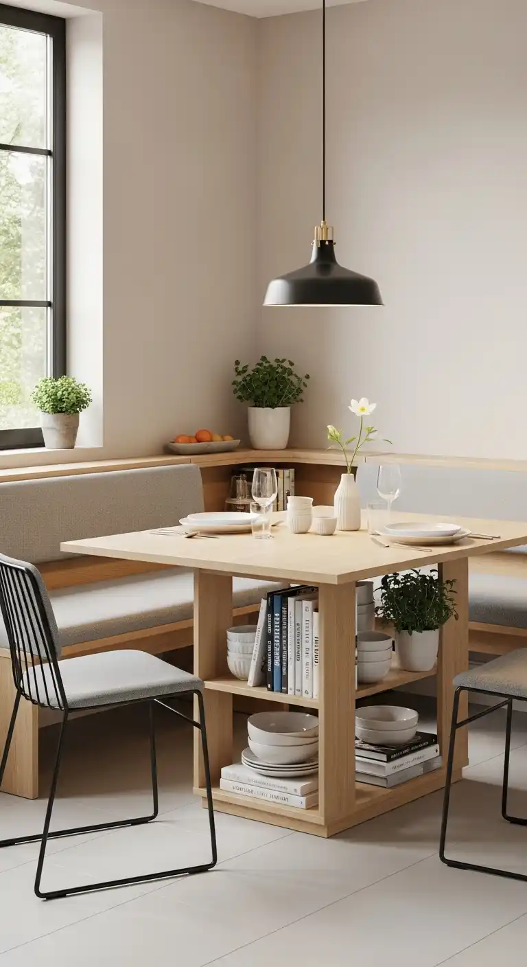 22. Corner Dining Table with Integrated Shelving