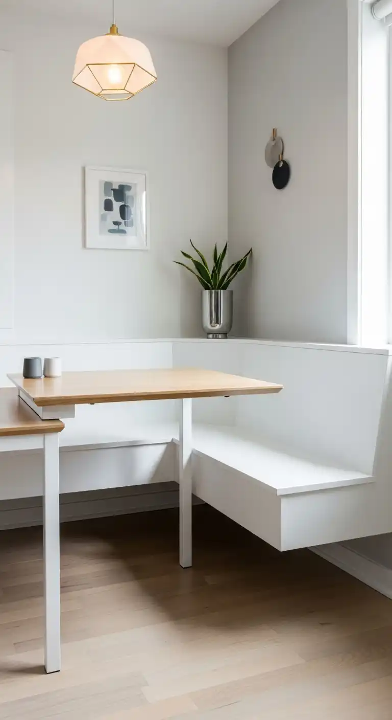 22. Minimalist Corner Dining Table Nook with Floating Bench