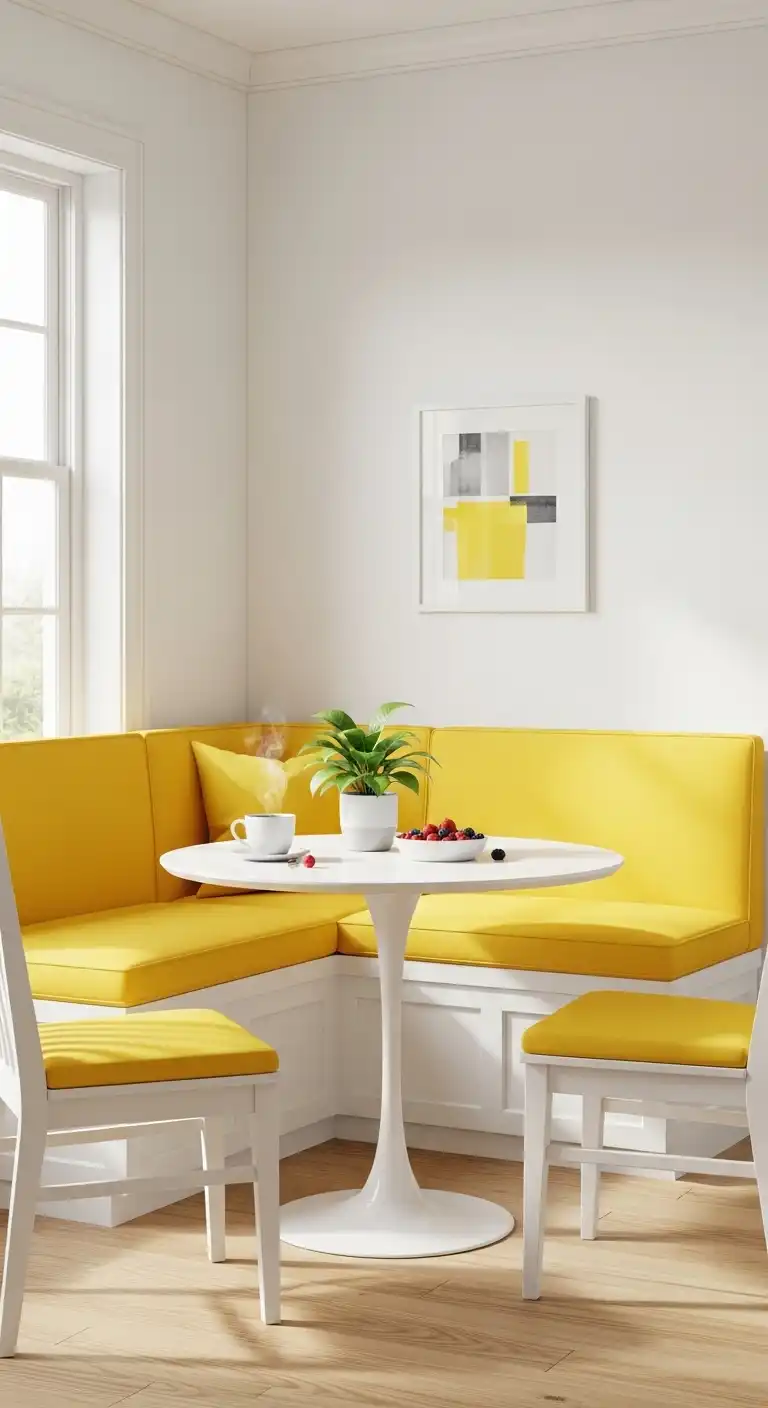 22. Yellow Seating Nook in a White Space