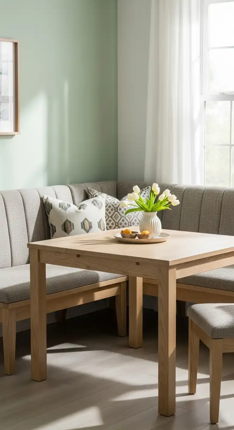 23. Corner Dining Table with Bench and Upholstered Backrest
