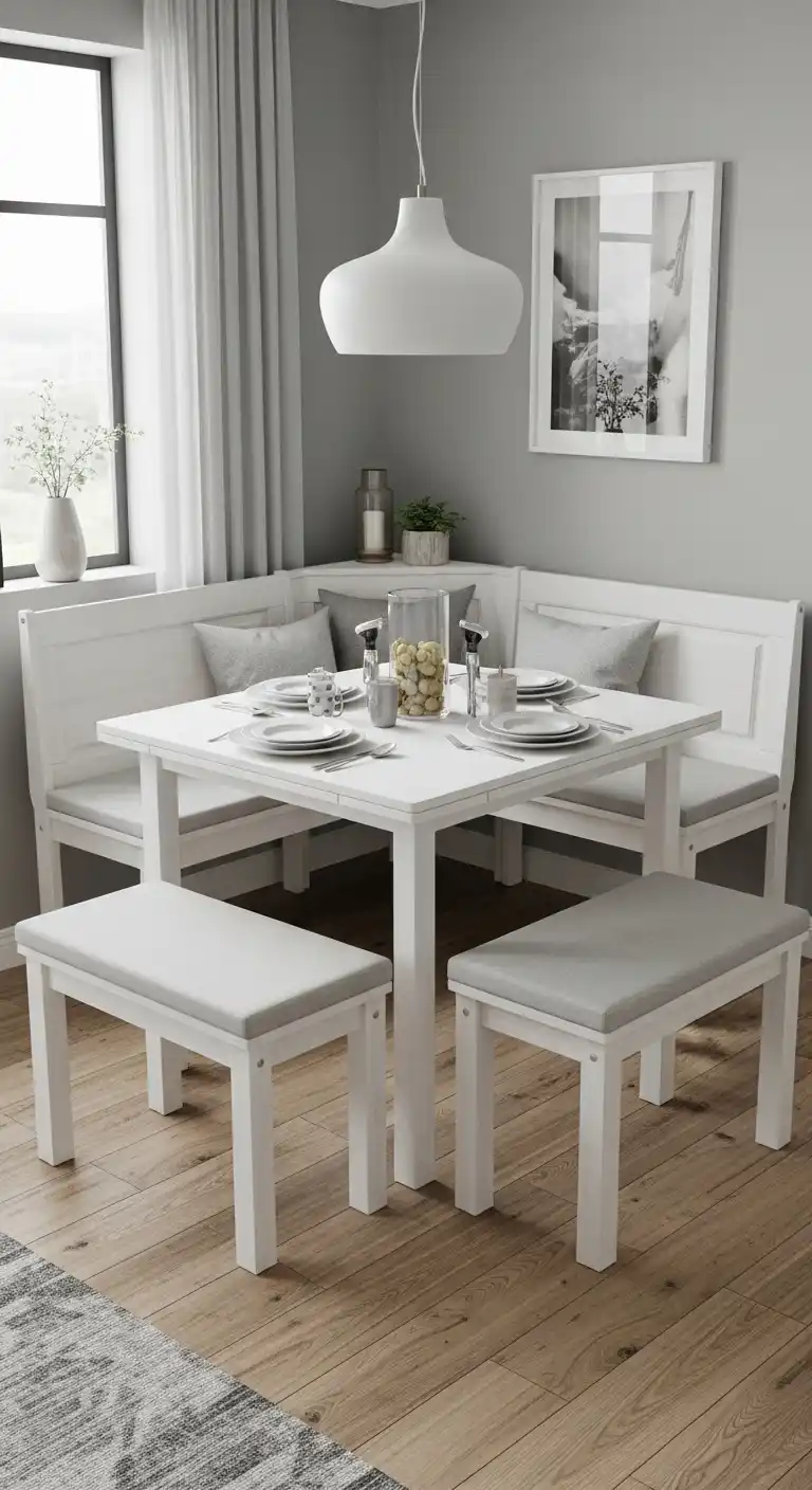23. Corner Dining Table with Foldable Benches