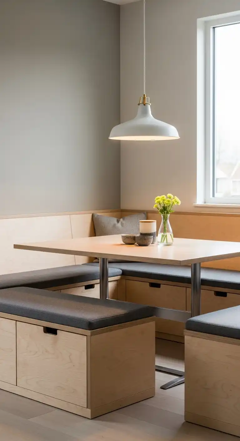 24. Modern Corner Dining Table Nook with Bench Drawers