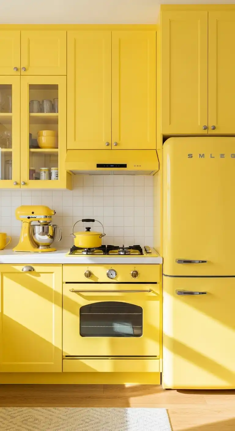 25. A Full Yellow Kitchen with Matching Appliances