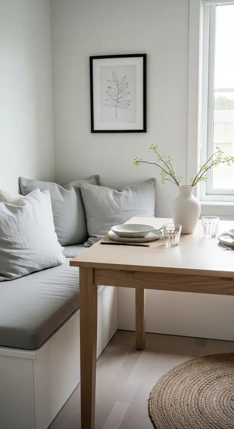 25. Scandinavian Minimal Corner Dining Table Nook