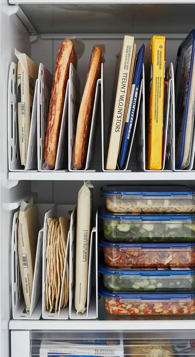 26. Repurposed Magazine Holders for Freezer Organization