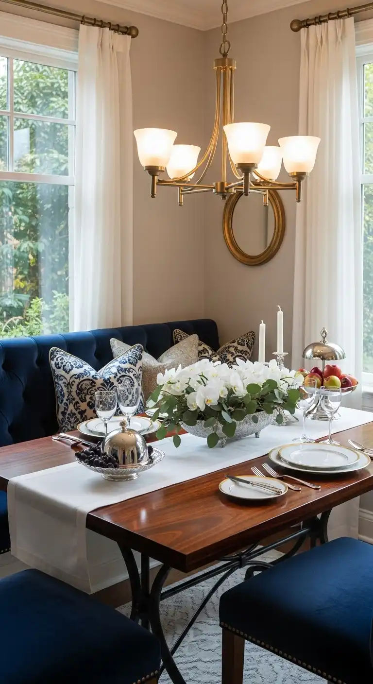 27. Elegant Corner Dining Table Nook with Accessories