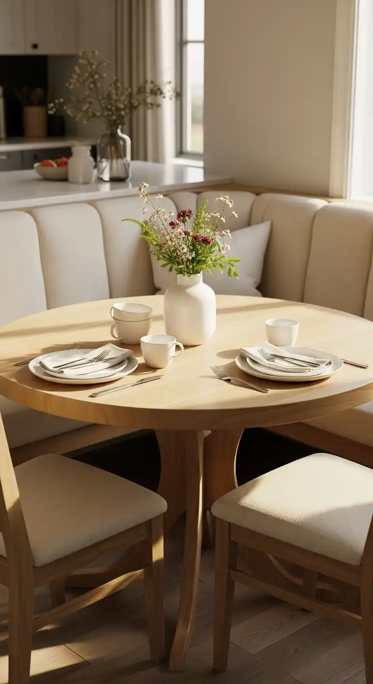 27. Round Corner Dining Table with Cushioned Bench